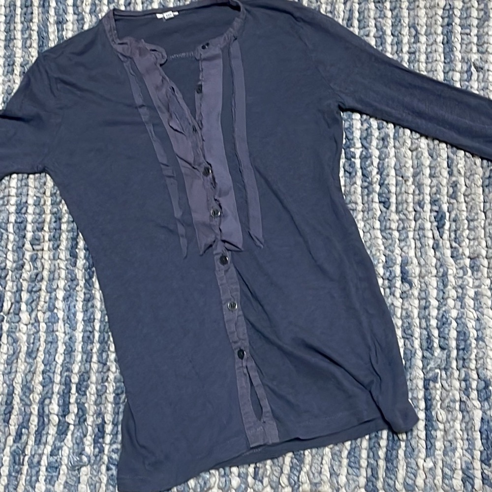 💜J. Crew 💜Cotton Blouse XXS Gray Ruffle Button Detail Soft like T-Shirt! B… - Picture 8 of 16